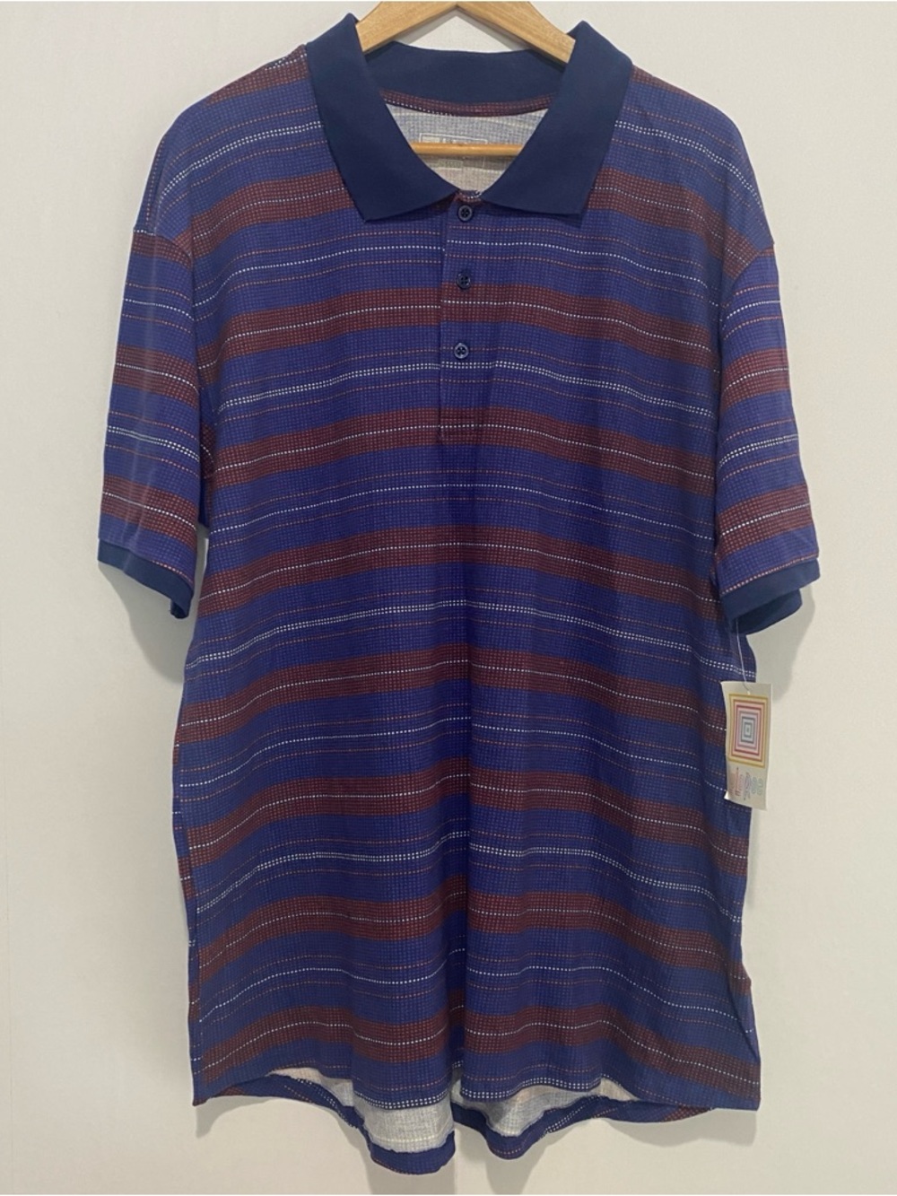 LuLaRoe Polo Shirt Mens XL Striped‎ Cotton Casual Comfortable NWT Blue Casual
